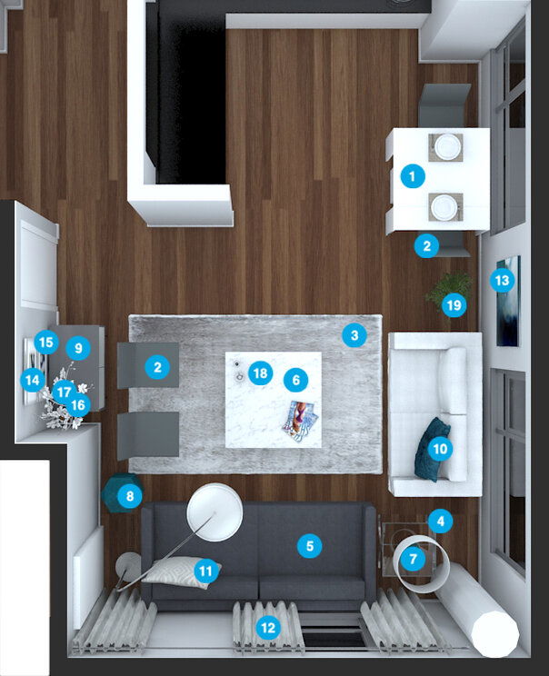 Plano de planta de sala de estar en línea