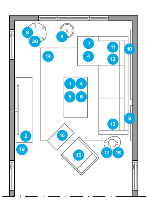 Plano de planta de sala de estar en línea