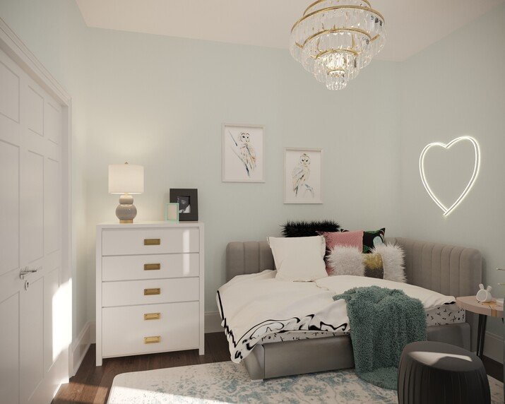 Modern Girls Bedroom Interior Design Rendering thumb