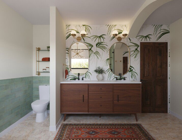 Vintage Midcentury Master Bathroom Rendering thumb