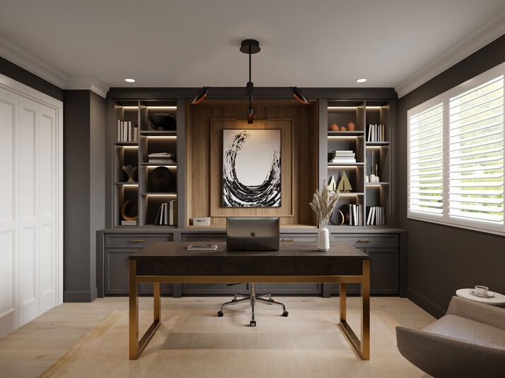 Moody & Comfortable Home Office Rendering thumb