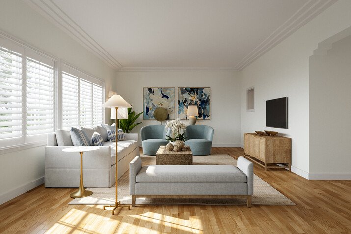 Classic Coastal Living Room Interior Design Rendering thumb