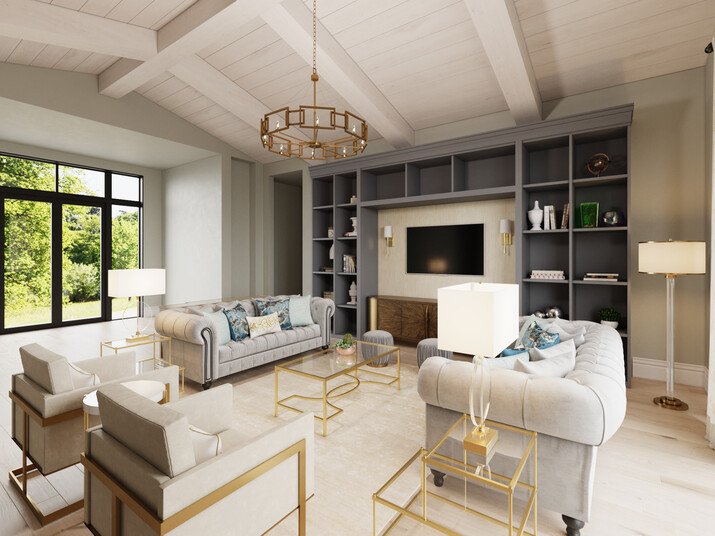Luxurious Living Room Design Rendering thumb