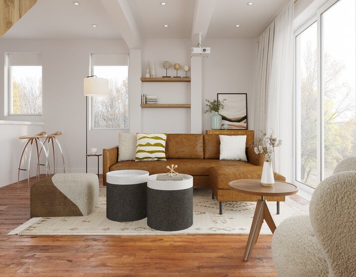 Scandinavian Mid Century Living Room Renewal Rendering thumb