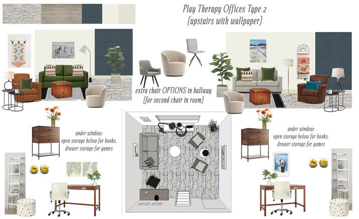Mid Century Modern Calming Business Space Decor Rendering thumb