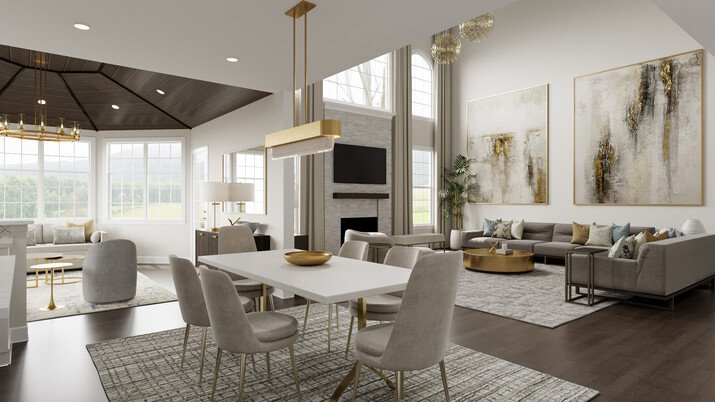 Glamorous/Elegant Living and Dining Room Design Rendering thumb