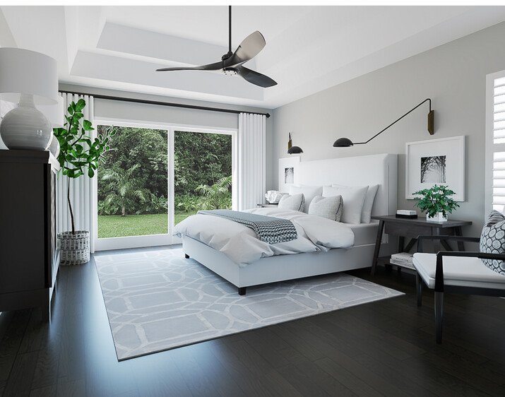 Modern White & Grey Bedroom Interior Design Rendering thumb
