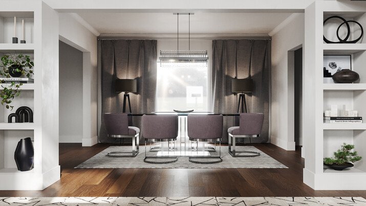 Modern Glamorous Living and Dining Room Design Rendering thumb