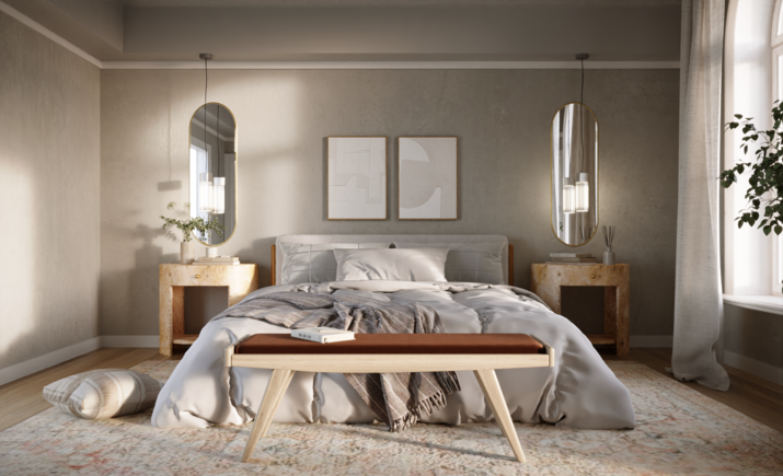Calming and Soft Bedroom Design Rendering thumb
