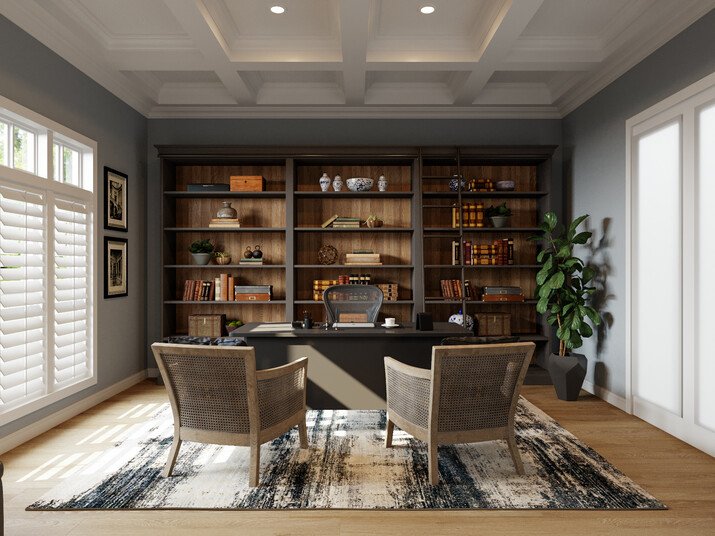 Masculine Home Office Design Project Rendering thumb