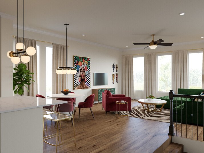 Bold Contemporary Living & Dining Room Rendering thumb