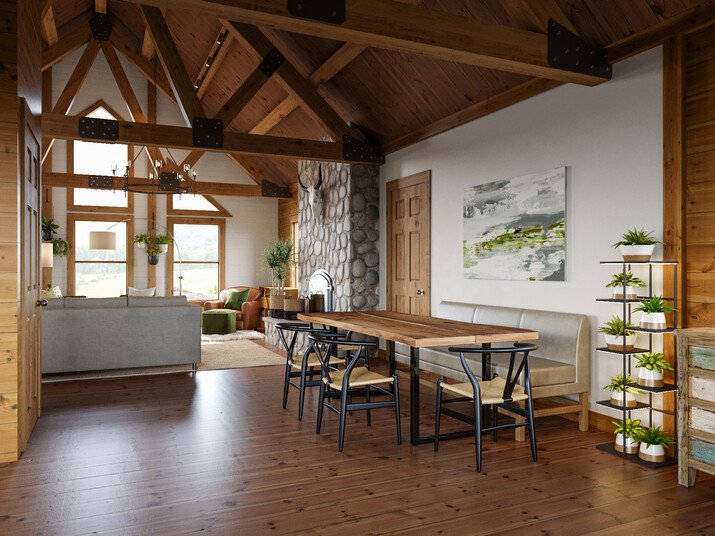 Modern Rustic Cabin Living Room Design  Rendering thumb