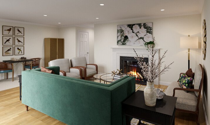  Eclectic Living Room & Powder Room Design Rendering thumb