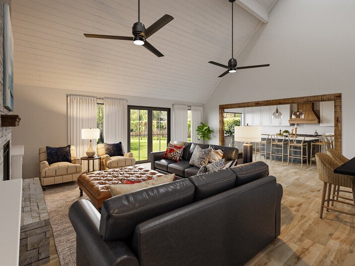 Modern Farmhouse Home with High Vaulted Ceiling Rendering thumb