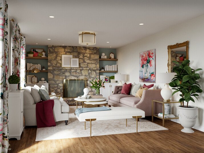 Grand Millenial Style Living Room Rendering thumb
