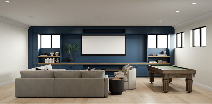 Modern Transitional Entertainment Room Remodel Rendering thumb