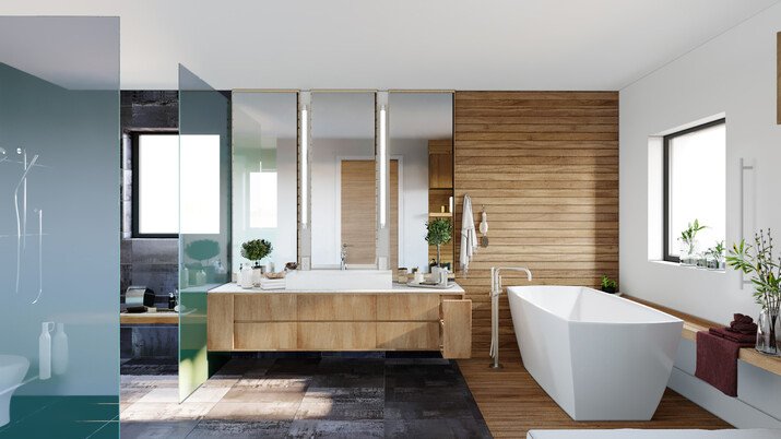 Spa Inspired Master Bathroom Design Rendering thumb