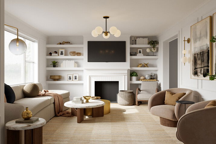 Fresh & Comfortable Family Room Design Rendering thumb