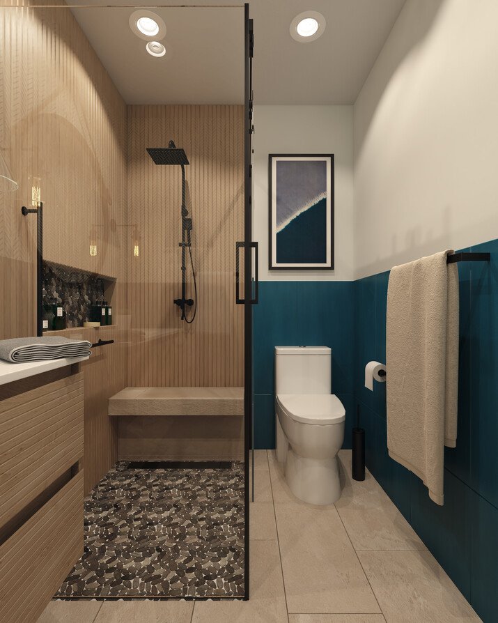 Coastal Modern Bathroom Interior Design Rendering thumb