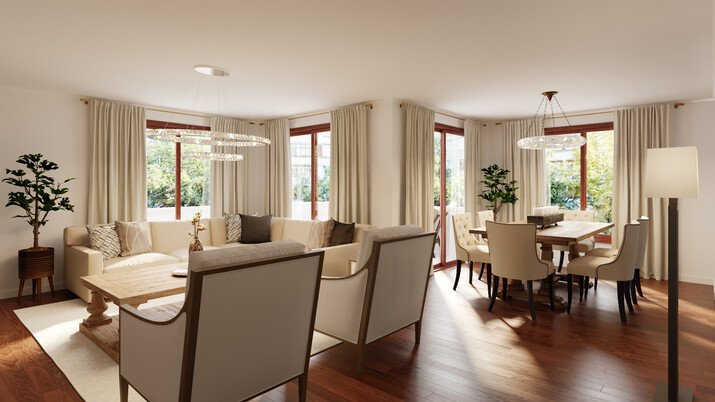 Cream Tones and Rustic Dining Transformation Rendering thumb