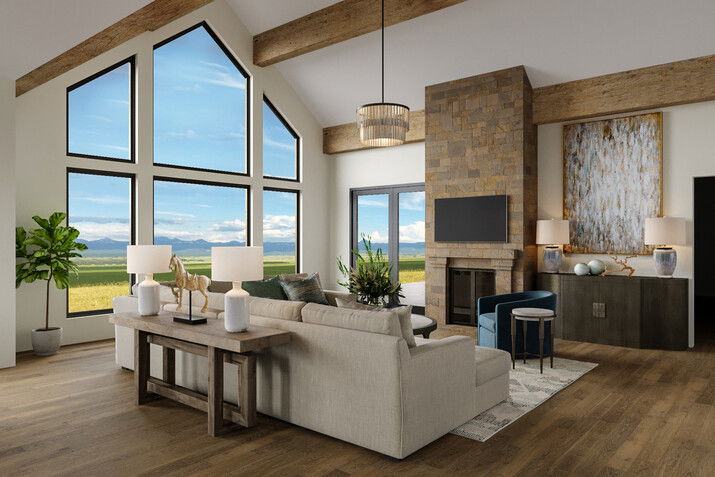 Transitional Abode Design with Mountain View Rendering thumb