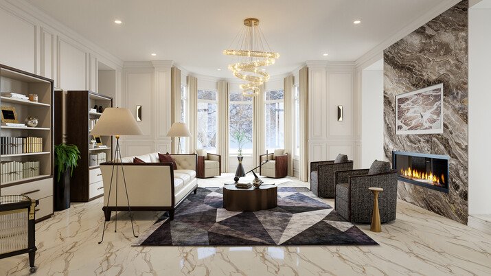 Luxe Glam Living Room Design Rendering thumb