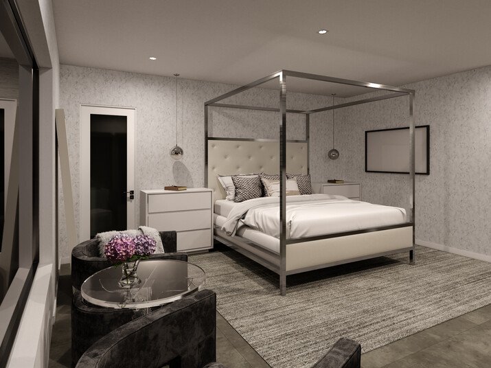 Contemporary Living, Bedroom and Closet Design Rendering thumb