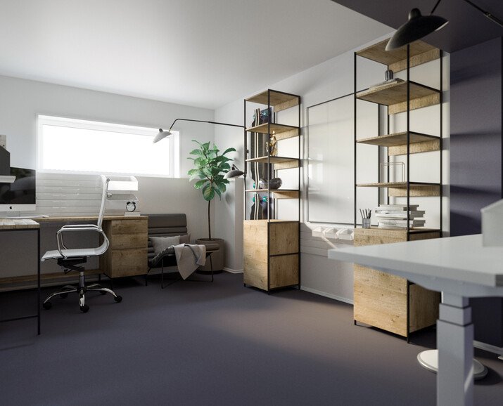 Industrial Small Home Office Design Rendering thumb