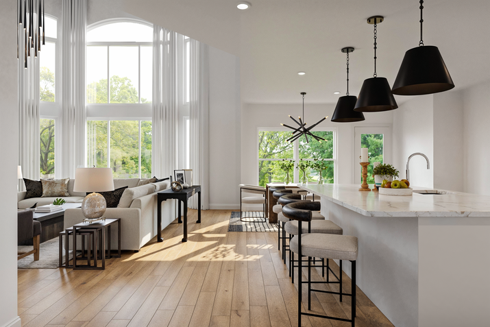 Black and White Living/Dining & Kitchen Design Rendering thumb