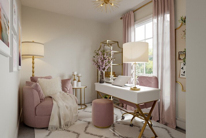 Elegant & Sophisticated Home Office Makeover Rendering thumb