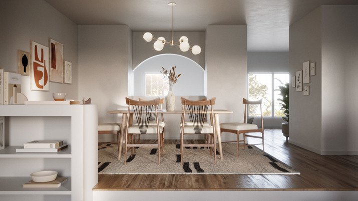Modern Townhome Living & Dining Room Rendering thumb