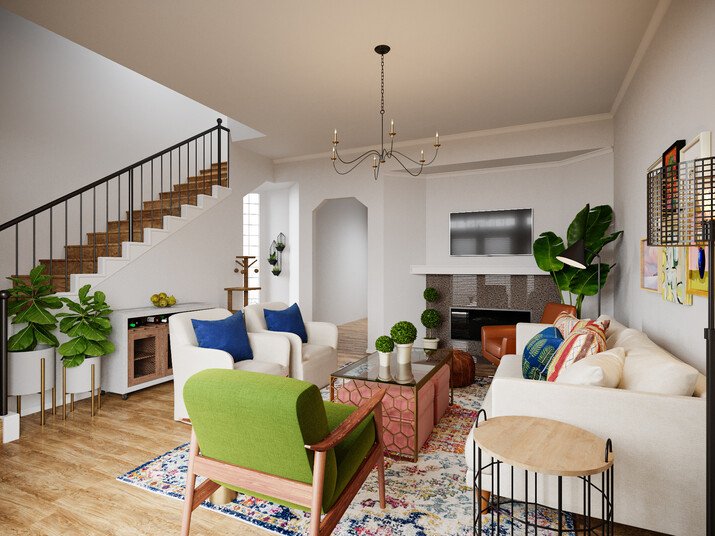 Comfy Eclectic Living Room Interior Design Rendering thumb