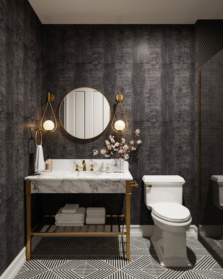 Fresh & Comfortable Powder Room Design Rendering thumb