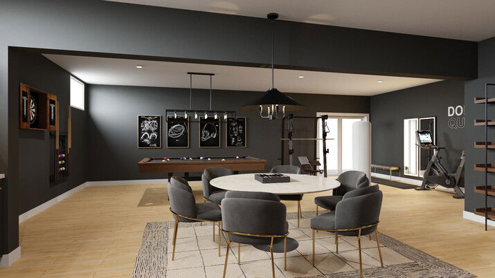 Modern Masculine Open Concept Basement Rendering thumb