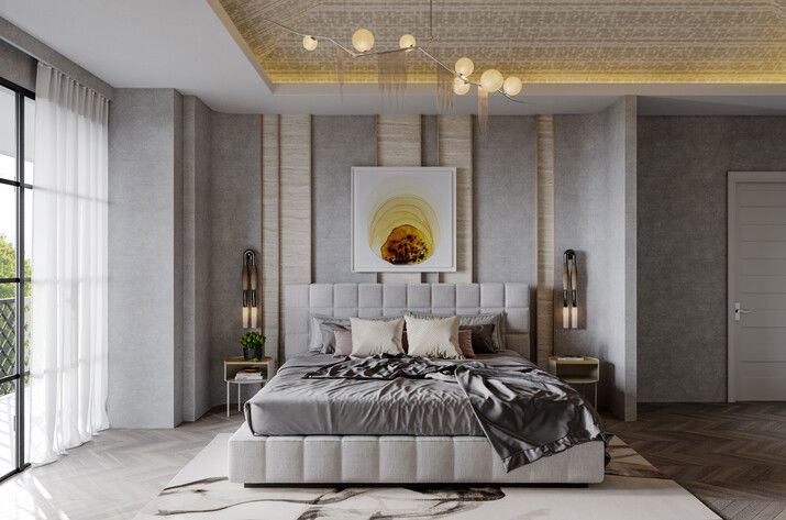 High End Contemporary Master Bedroom Design Rendering thumb