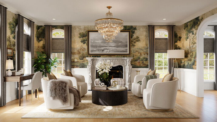 Elegant Eclectic Glam House Interior Design Rendering thumb