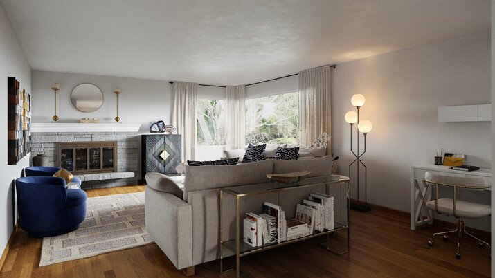 Art Deco Living & Dining Room Interior Design Rendering thumb
