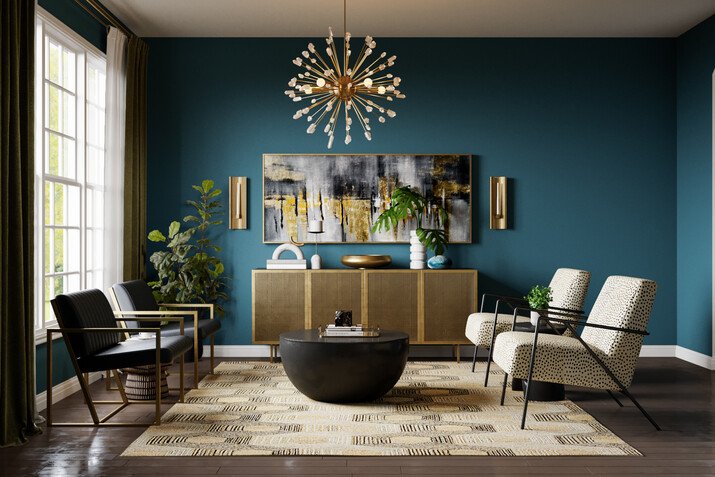 Eclectic Glam Living Room Rendering thumb