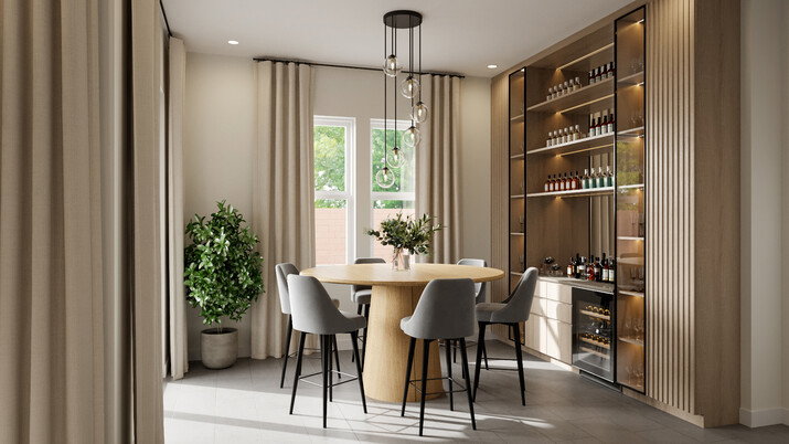 Modern Living and Dining Room with a Bar Rendering thumb