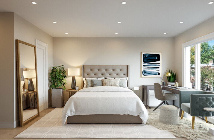 Contemporary, Stylish Bedroom Rendering thumb