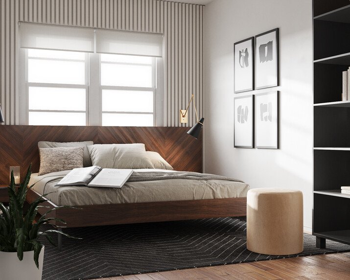 Wooden Minimalist Bedroom Design Rendering thumb