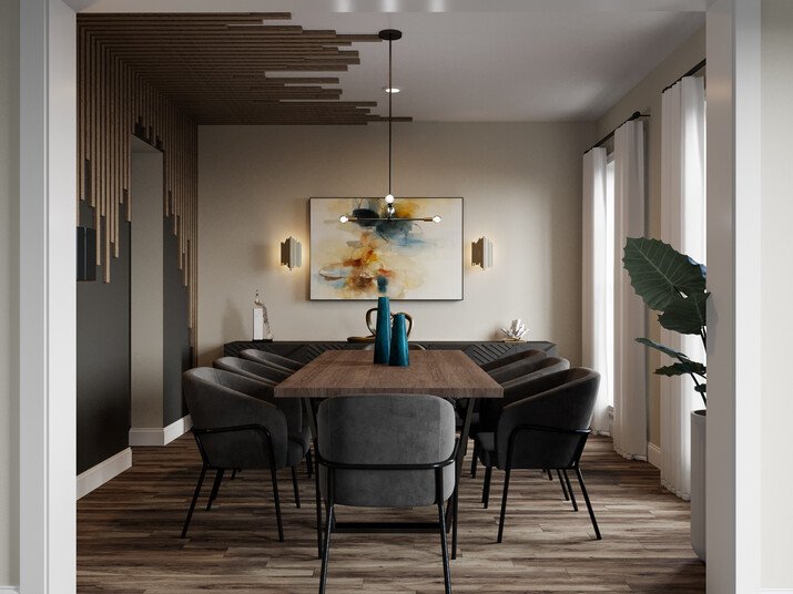 Contemporary Modern Wooden Dining Room Rendering thumb