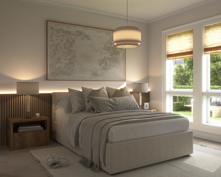 Modern Neutral Bedroom Design Rendering thumb