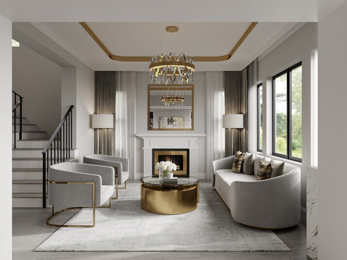 Modern Glam Living Room and Dining Room Rendering thumb