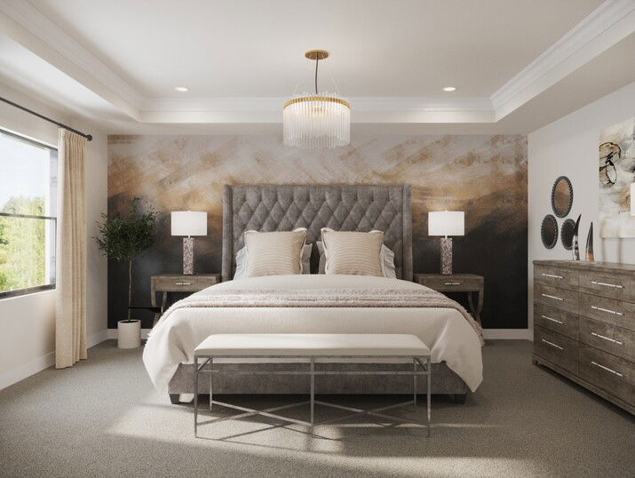 Glam Eclectic Bedroom Design with Pops of Color Rendering thumb