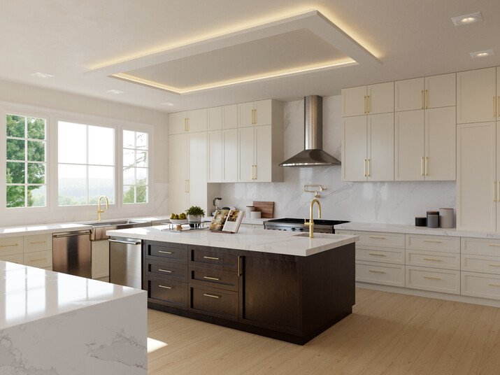 Classy All White Interior & Kitchen Design Rendering thumb