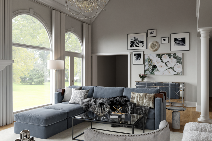 Glam Transitional Living Room Transformation Rendering thumb