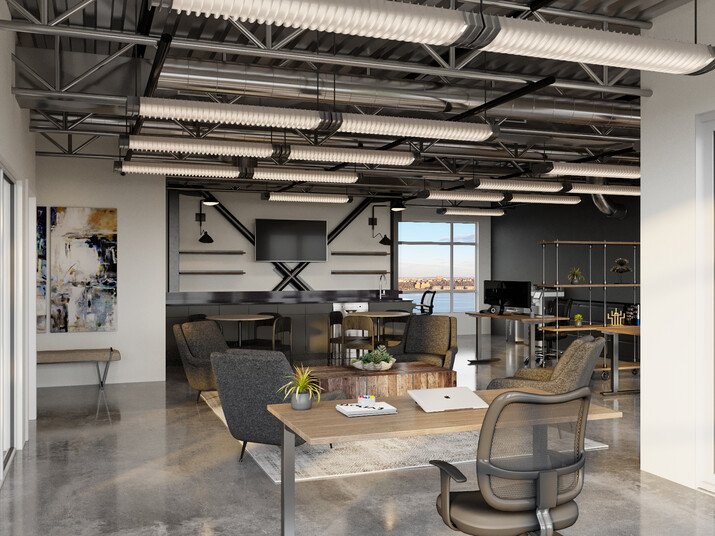Industrial Masculine Open Concept Law Office Rendering thumb