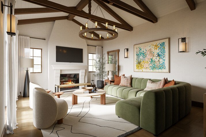 Modern Mediterranean Living Room Design Rendering thumb