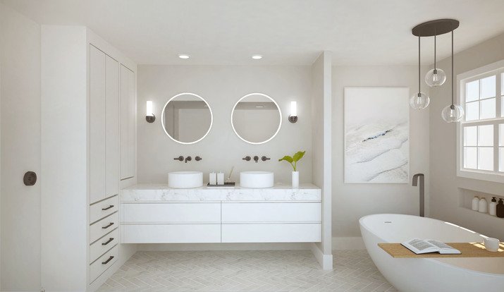 White Contemporary Bathroom Remodel Idea Rendering thumb